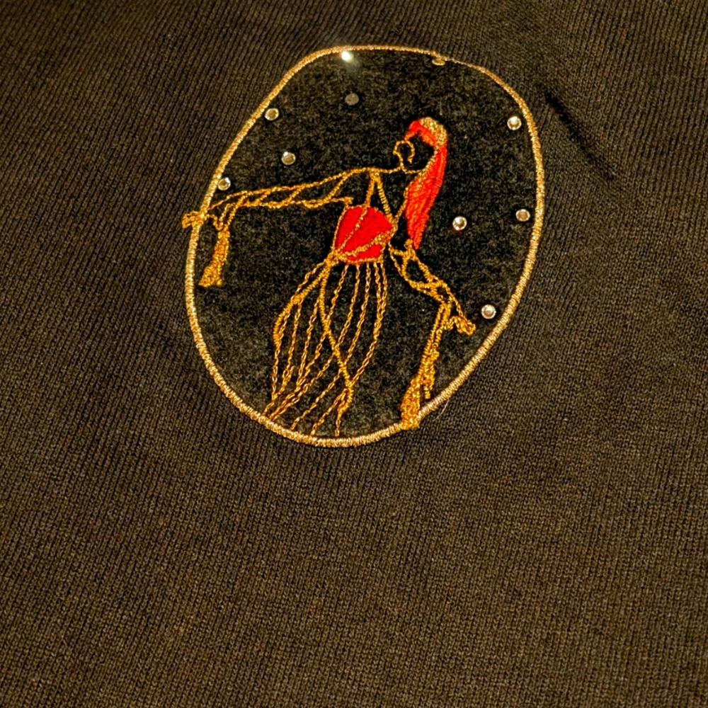 Vintage 80's Jerzees Black Cardigan with Embroidered Details. OS. - Picture 7 of 8